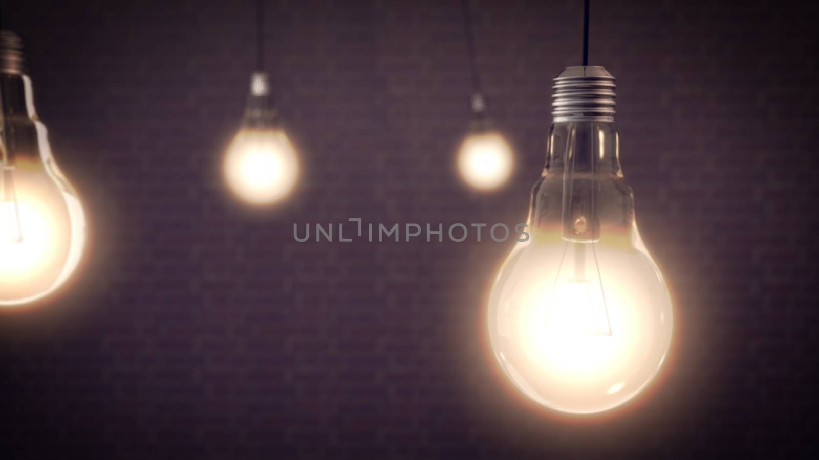 idea concept with light bulbs on a brick wall background