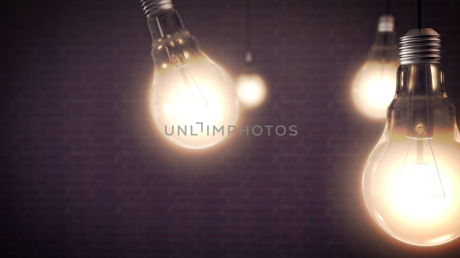 idea concept with light bulbs on a brick wall background