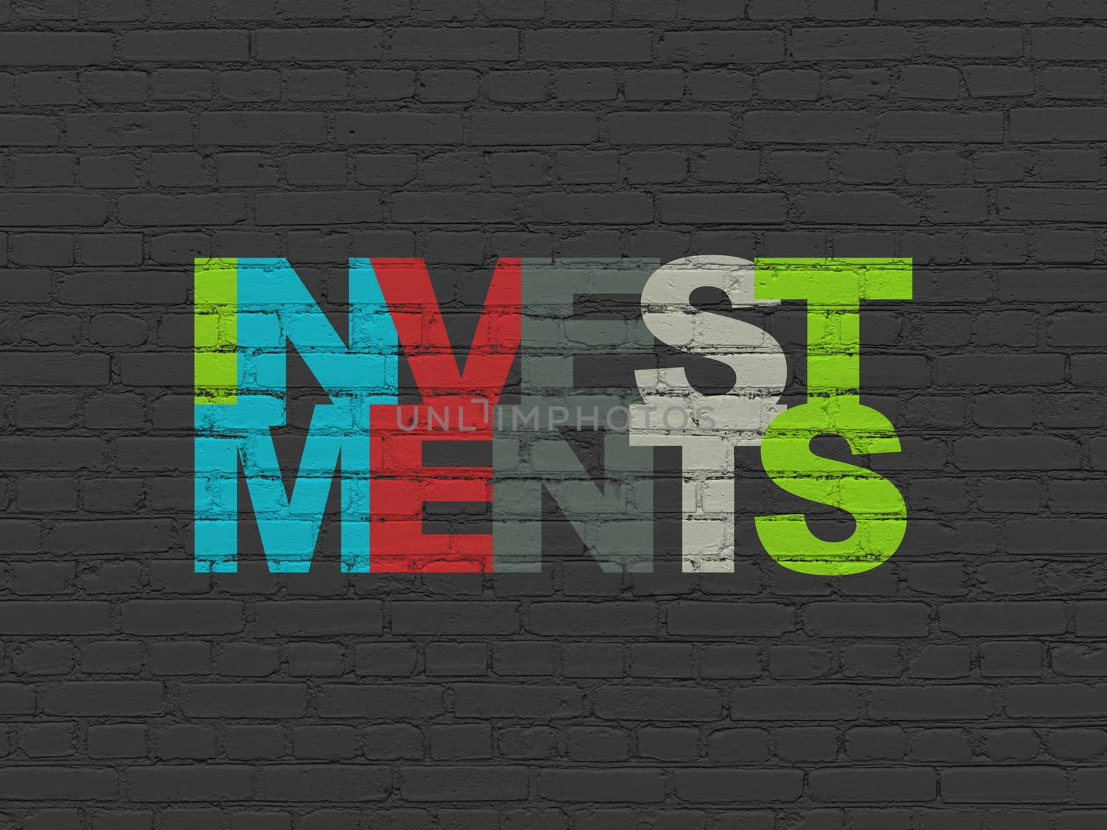 Money concept: Painted multicolor text Investments on Black Brick wall background