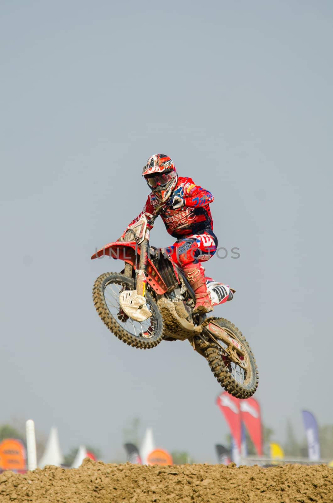 SUPHANBURI - MARCH 06 : Jorge Zaragoza #101 with Honda Motorcycle in competes during the FIM MXGP Motocross Wolrd Championship Grand Prix of Thailand 2016 on March 06, 2016 in Suphanburi, Thailand.