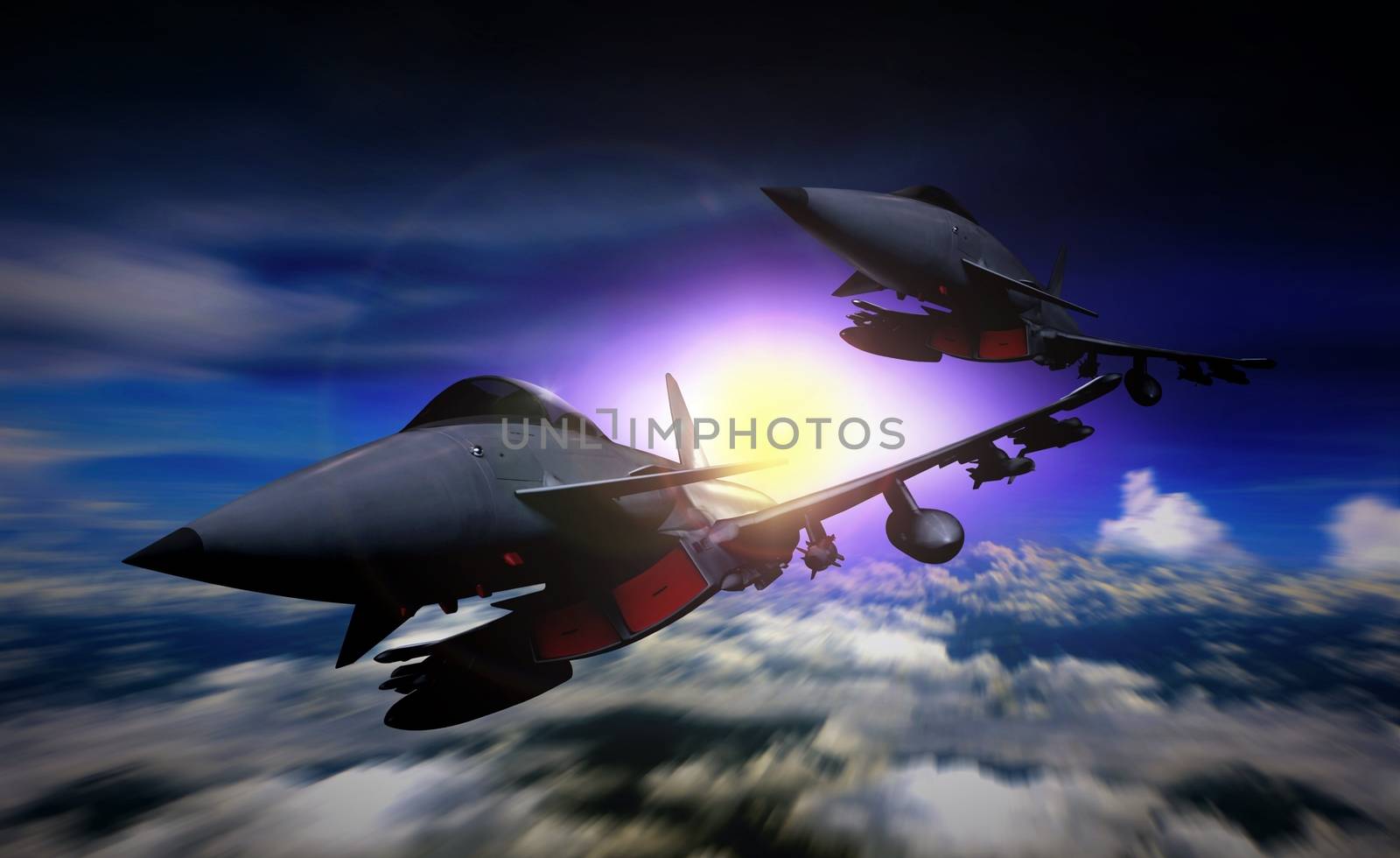 Two fighter jet flying in a mission