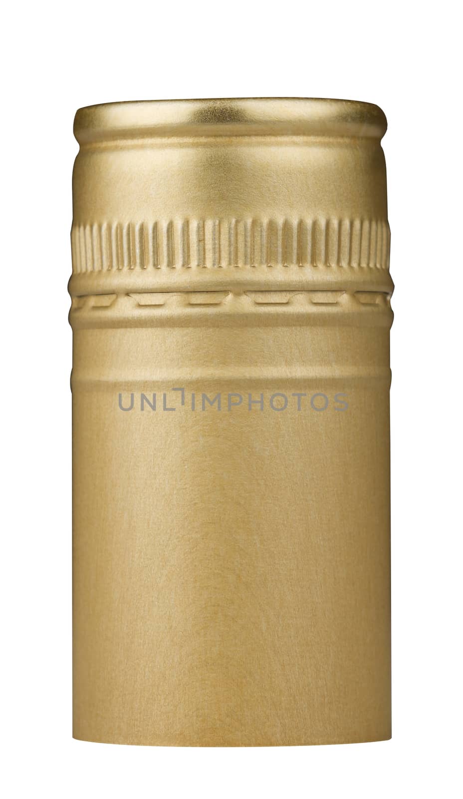 Macro shot of a golden screw cap isolated on white background