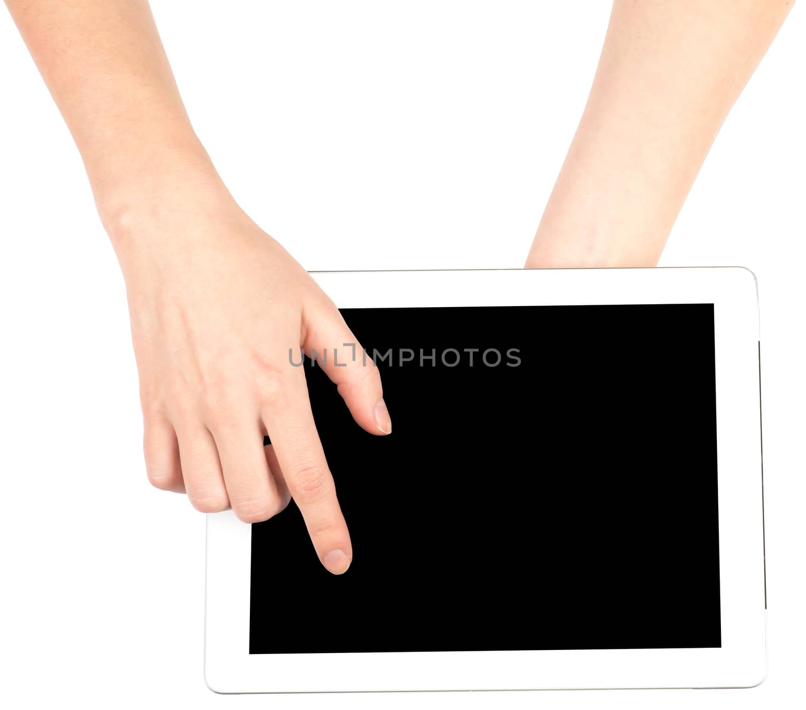 Female hands touching tablet by cherezoff
