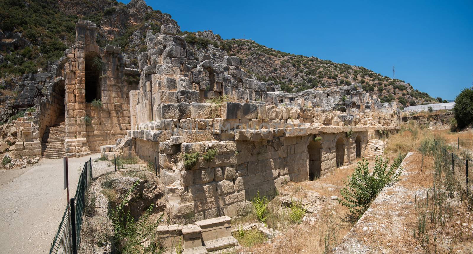 Ancient lycian Myra rock tomb ruins at Turkey Demre