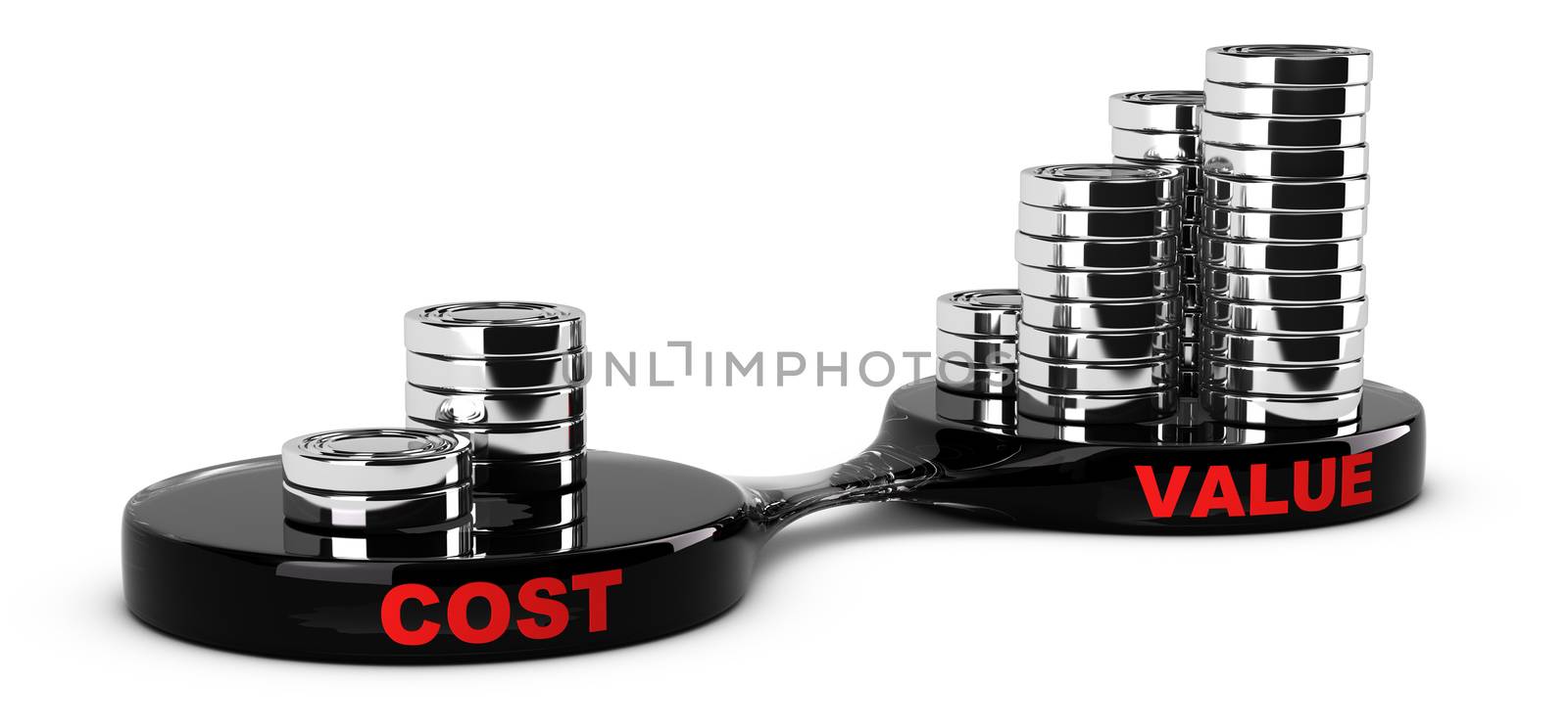 Cost and Value Concept, abstract coins piles. Conceptual image for marketing analysis.