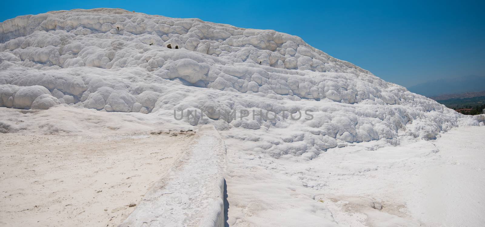 Pammukale, Turkey - July, 2015: panoramic view of Pammukale near modern turkey city Denizli