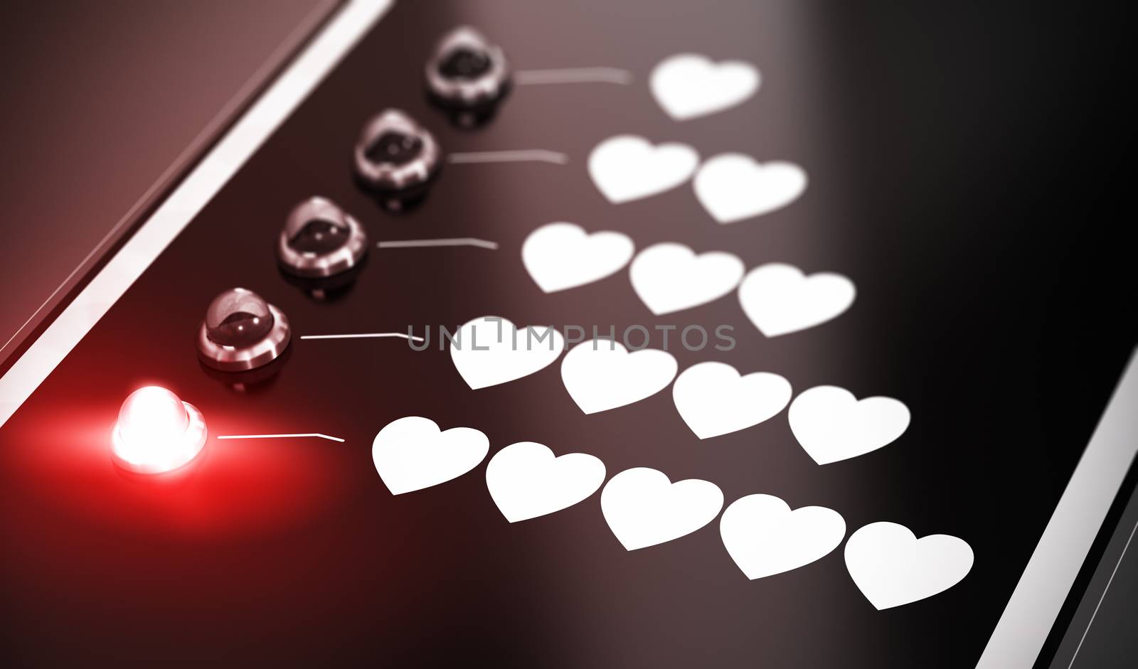 Illustration of love compatibility over black background with red light and blur effect. Satisfaction or love concept. 