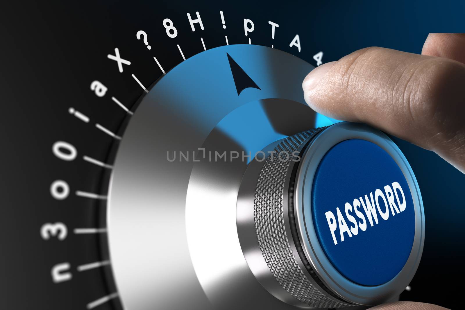 Safe password concept, man hand about to enter a complex passord