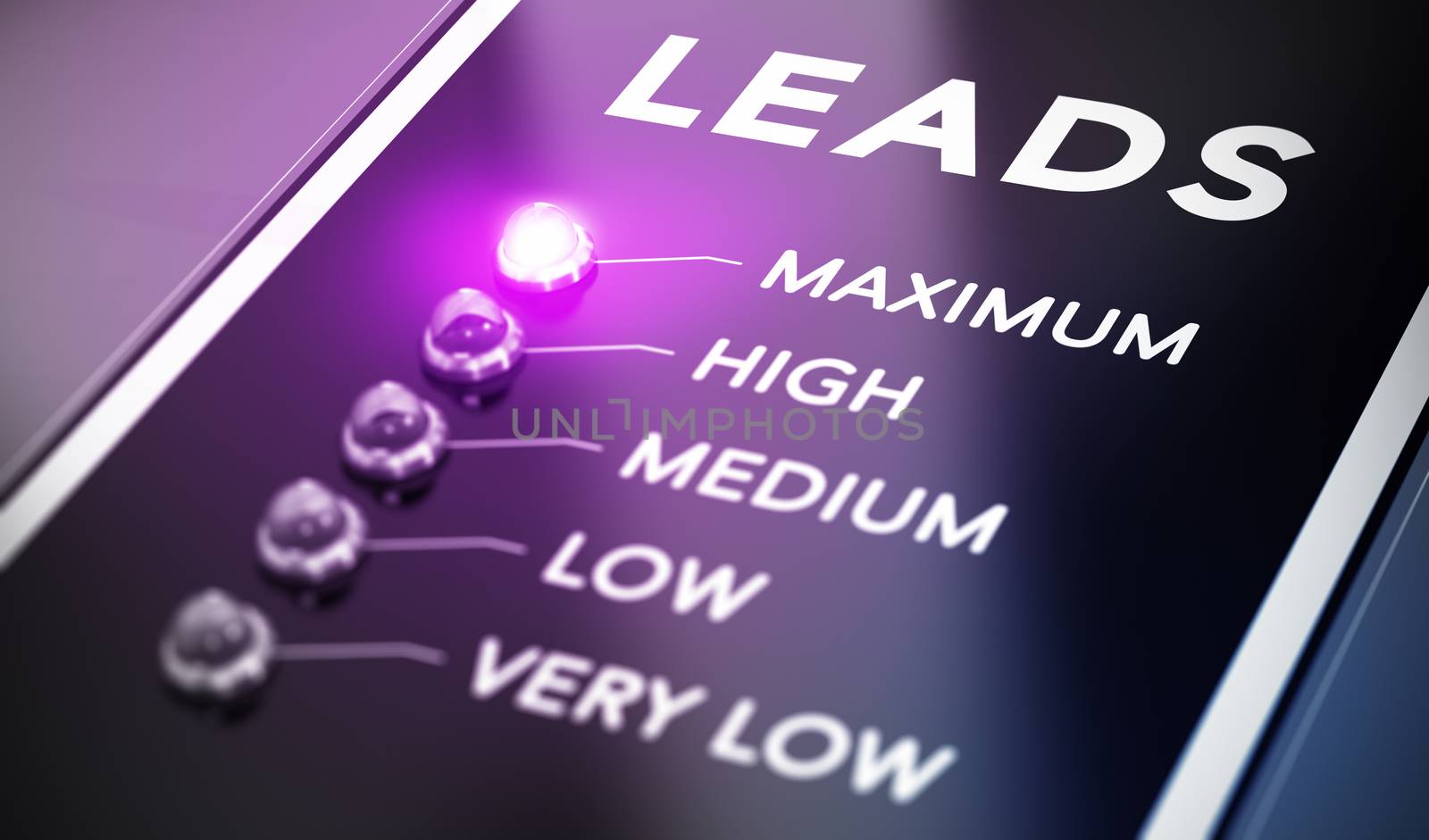 Lead generation concept, Illustration of internet marketing over black background with purple light and blur effect.
