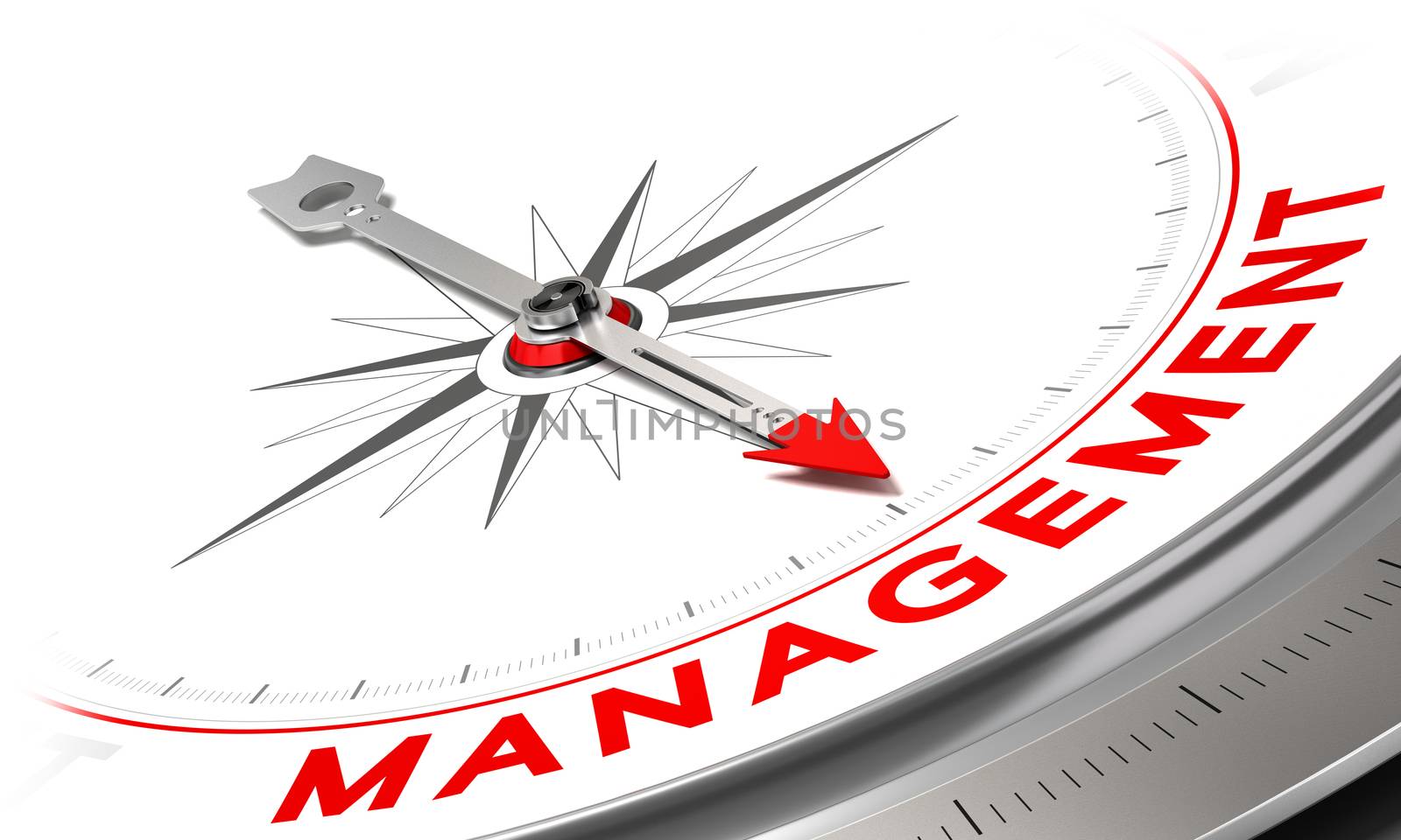 Compass with needle pointing the word management. Conceptual illustration of risk management. Business concept image.