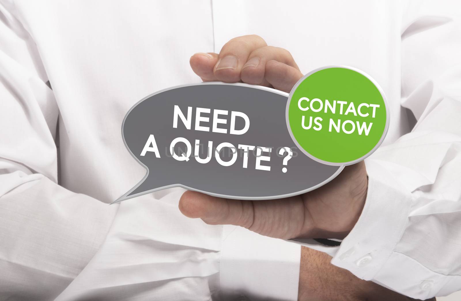 Man hand holding a bubble shaped sign where it is written need a quote. Concept image for getting a quotation purpose.