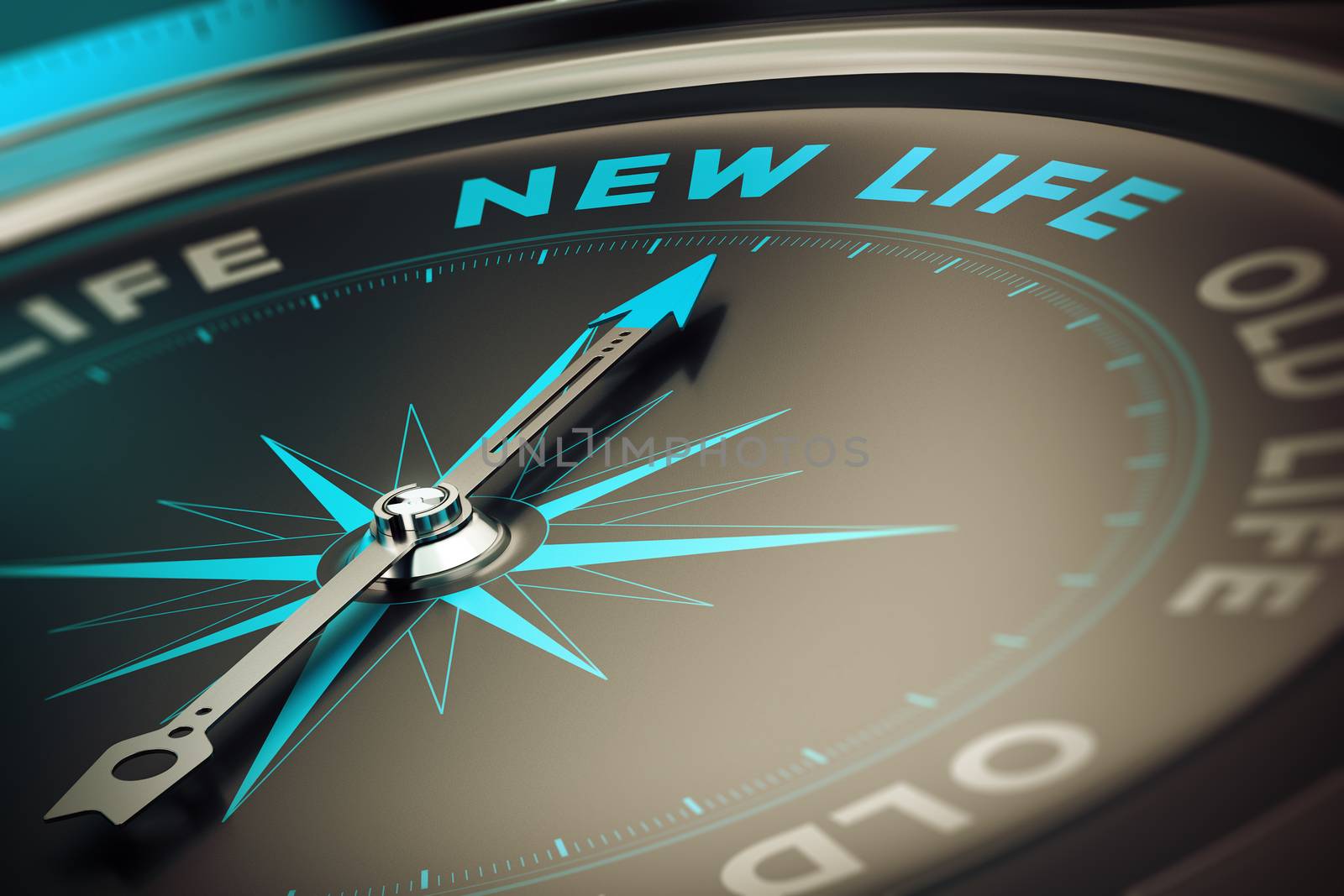 Compass with needle pointing the word new life, concept image to illustrate change motivation concept.