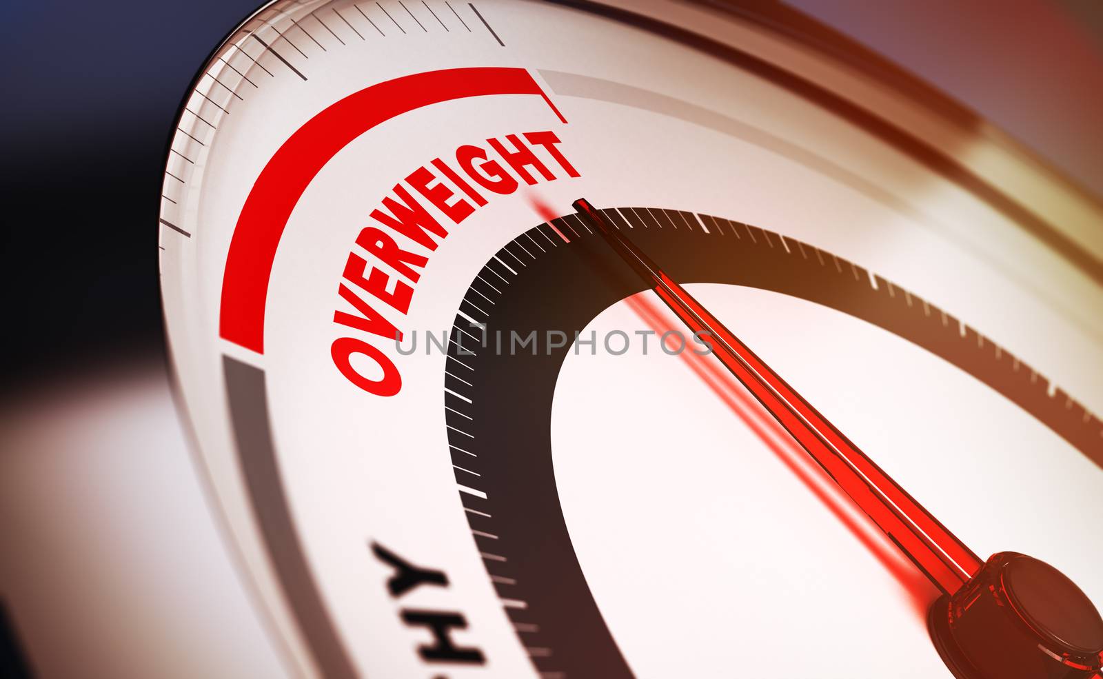 Bathroom scale with the needle pointing the word overweight. Conceptual 3D render suitable for diet or overweight purpose
