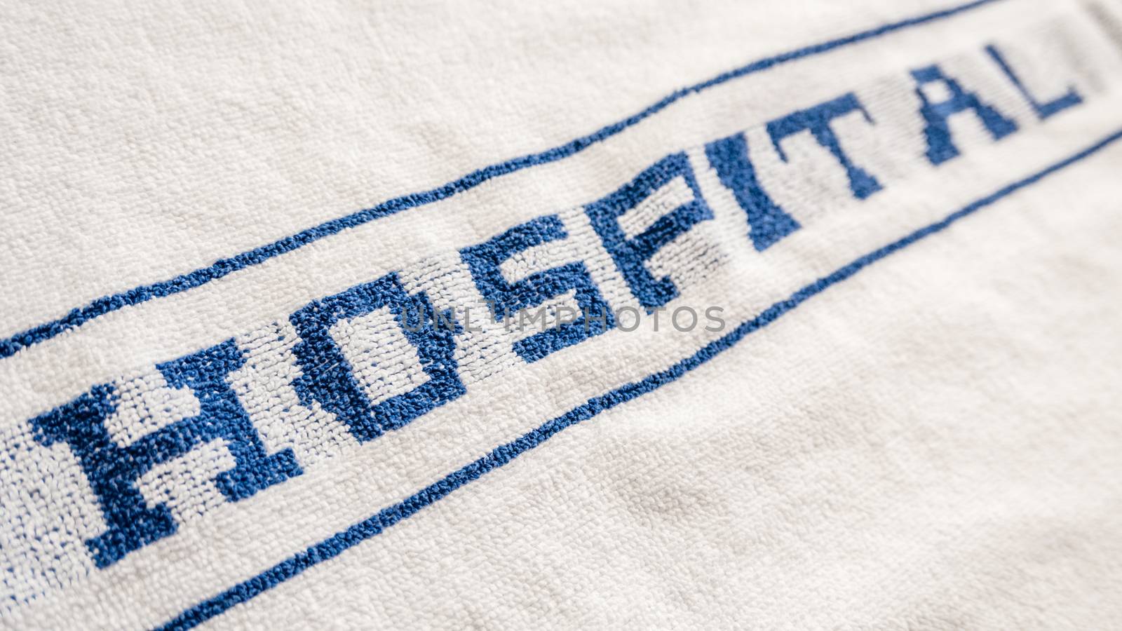 Detail Of A Blue And White Hospital Branded Towel