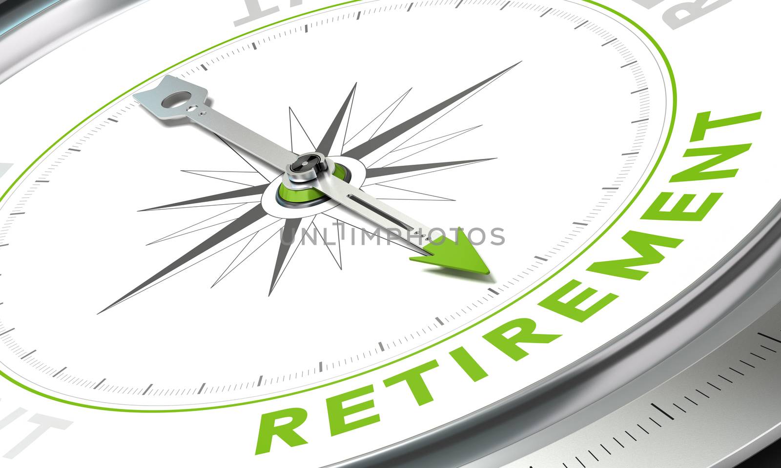 Compass with needle pointing the word retirement. Conceptual illustration for planning or make retirement savings.