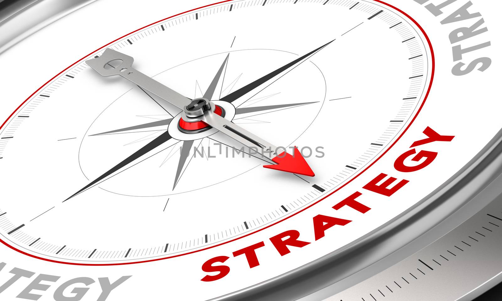 Compass with needle pointing the word strategy. Conceptual illustration for sales strategies management. Business concept.