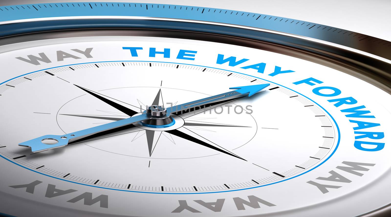 Compass with needle pointing the text way forward. Conceptual illustration suitable for choice or consulting purpose.