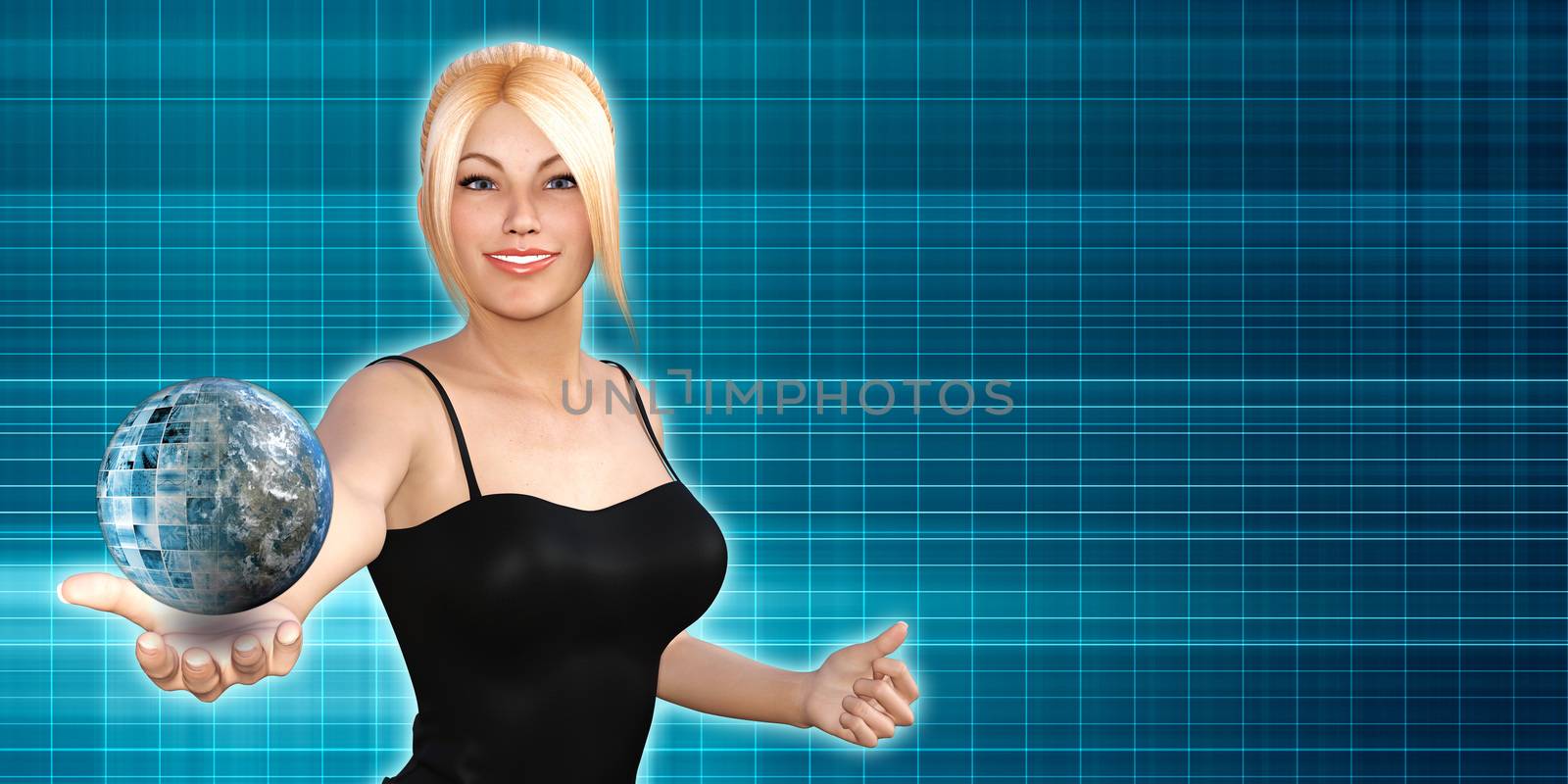 Global Technology Concept with Woman Holding Globe