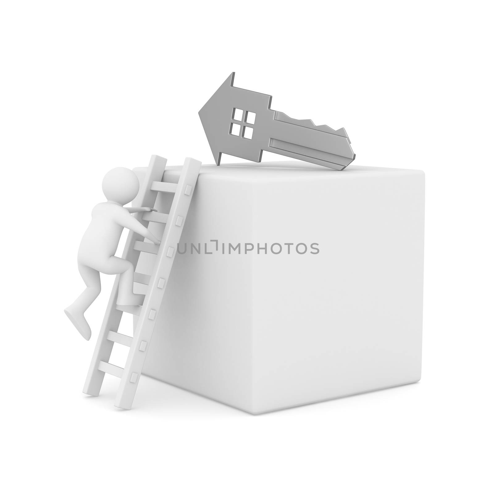 key and man on white background. 3D image by ISerg