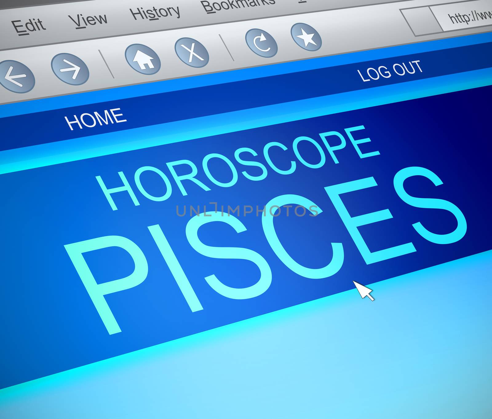 Illustration depicting a computer screen capture with a pisces concept.
