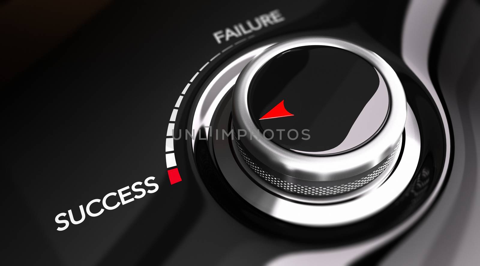 Button pointing the word success. Concept image for illustration of motivation improvement or individual efficiency.