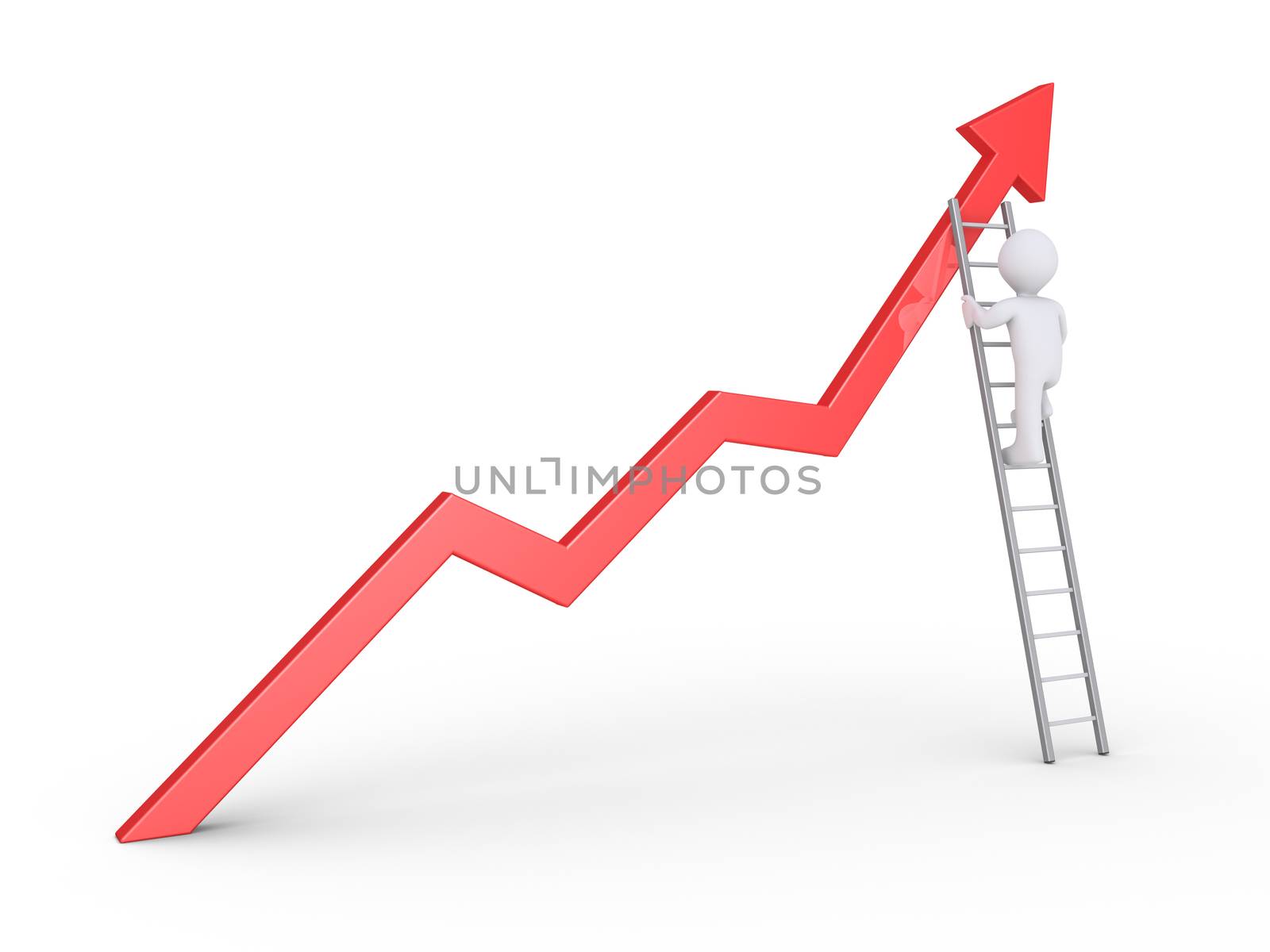 Businessman is climbing on a ladder to reach the top of the graph