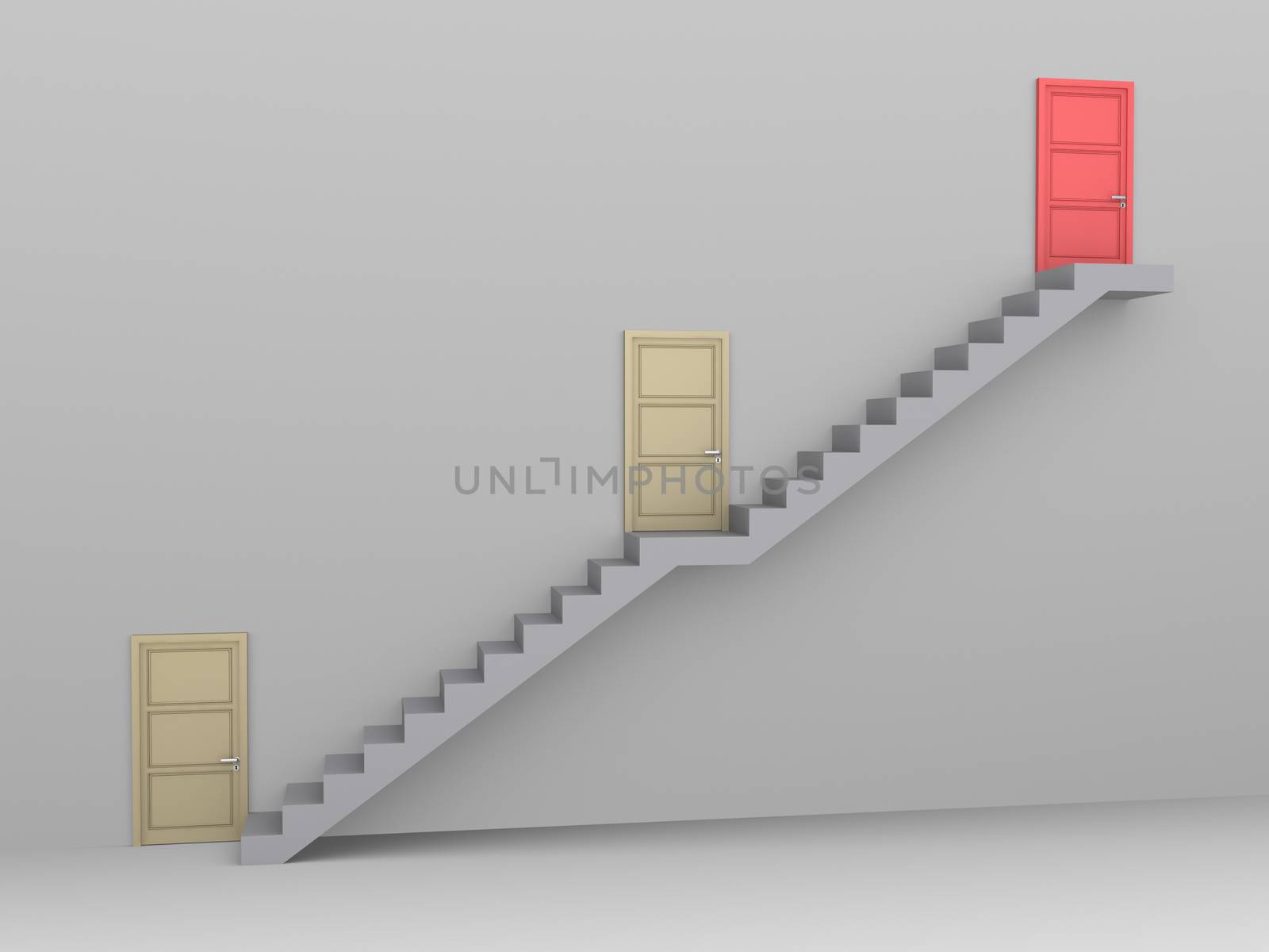 Staircase with three doors and the higher one is the best