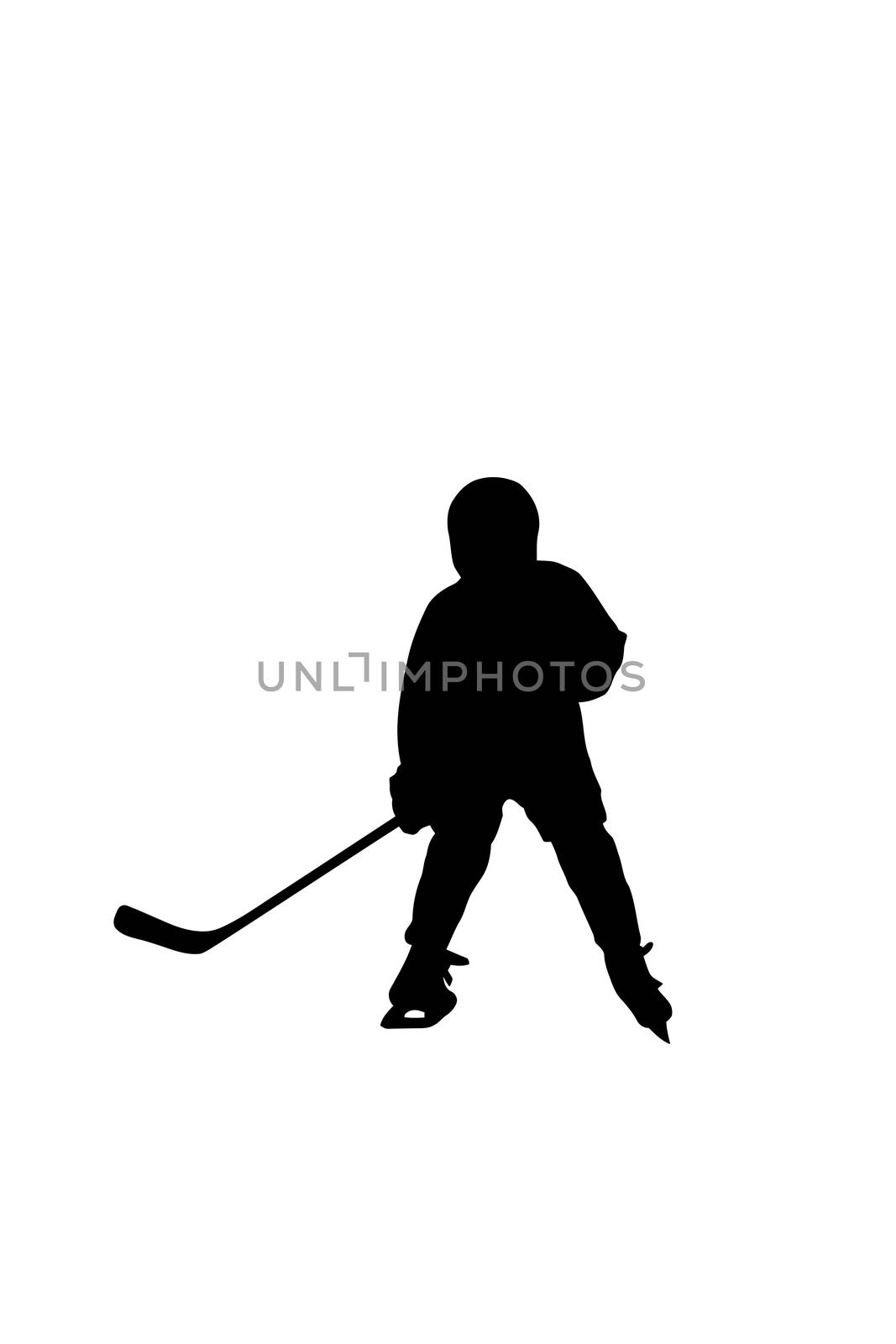 Silhouette of  hockey player, isolated on white background.