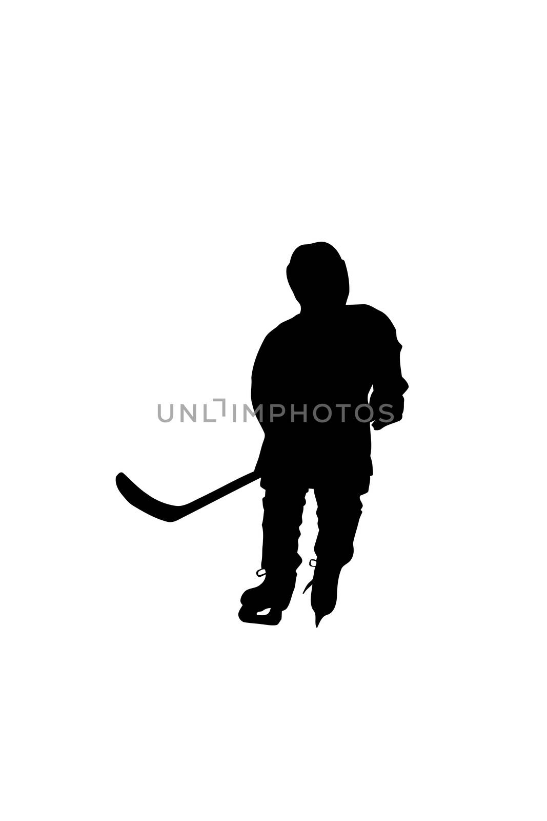 Silhouettes of two hockey players, isolated on white background.