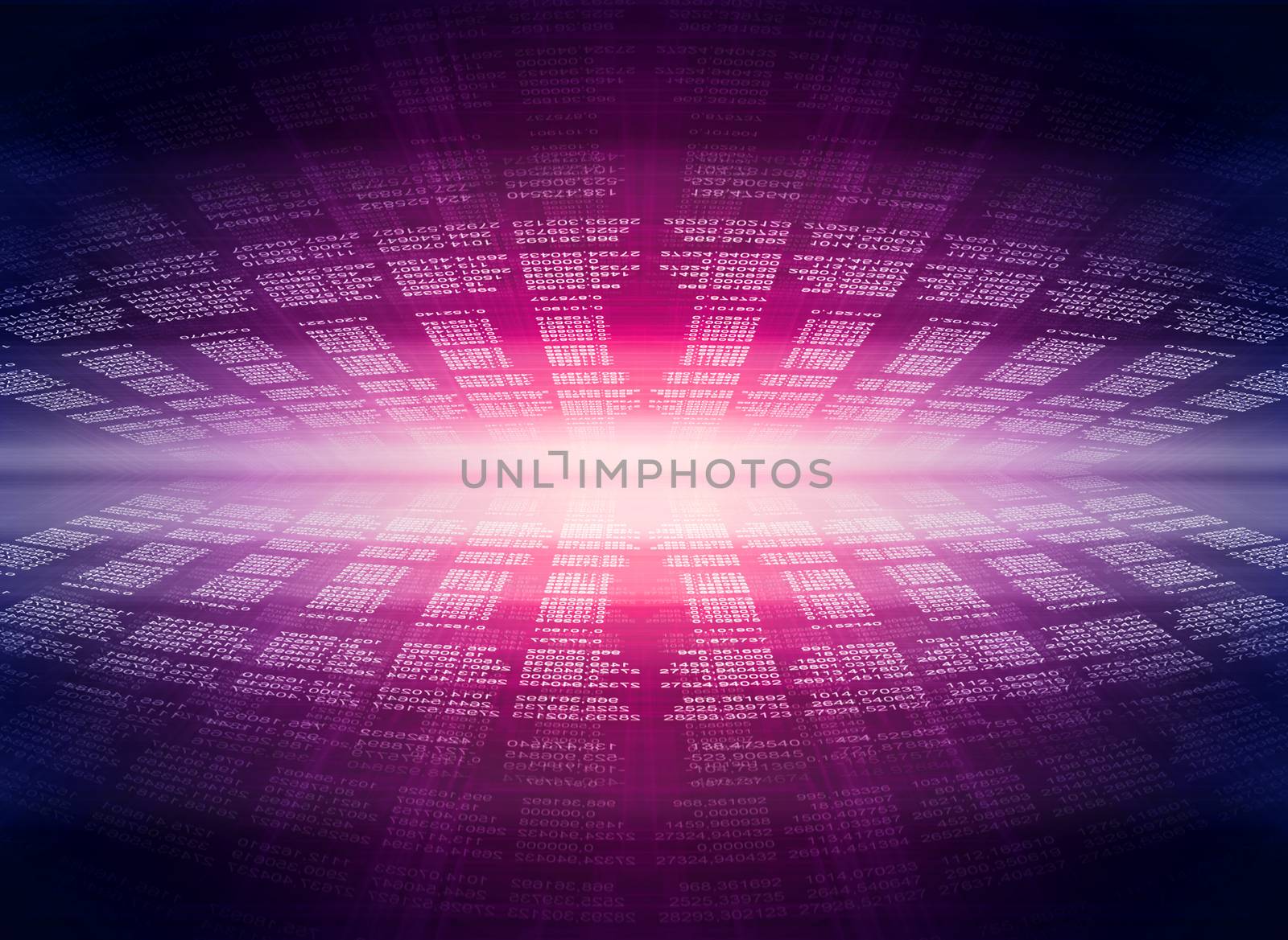 Purple abstract background with numbers and lightspot in center