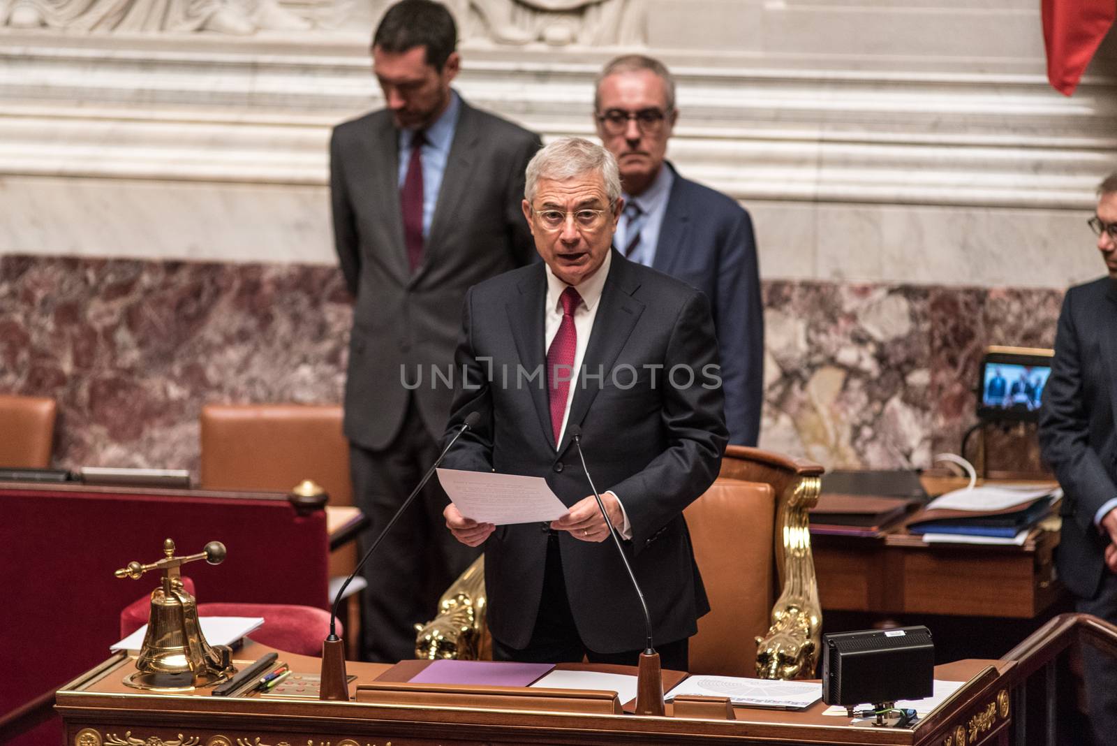 FRANCE, Paris : French National Assembly president Claude Bartolone delivers a speech during a session of questions to the government on March 15, 2016 at the National Assembly in Paris. 