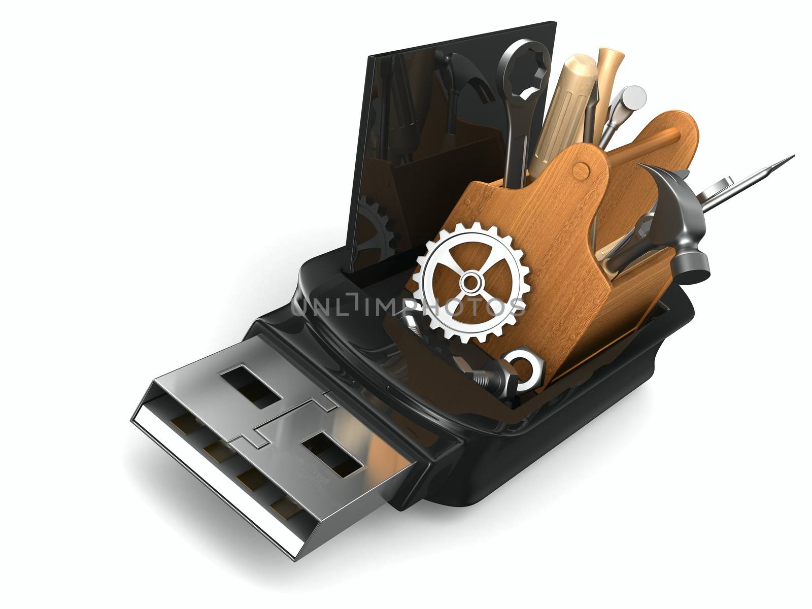 rescue usb flash drive on white background. Isolated 3D image by ISerg
