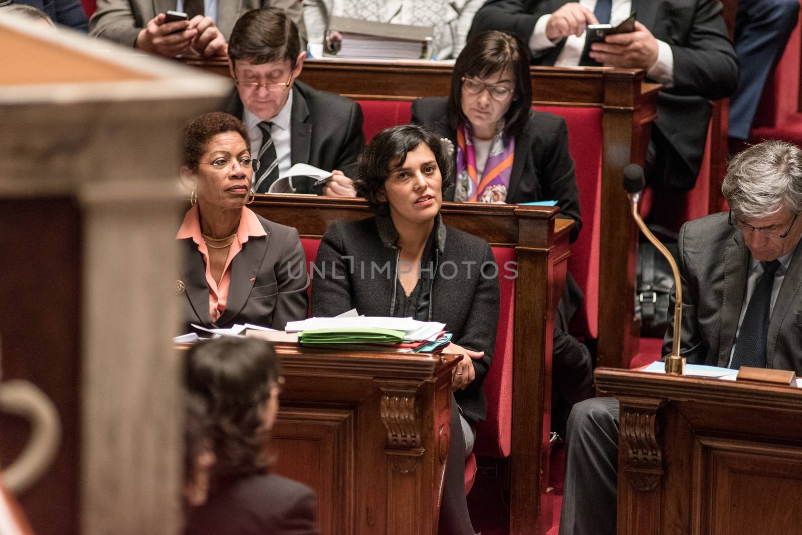 FRANCE, Paris : French Labour Minister Myriam El Khomri attends a session of questions to the government on March 15, 2016 at the National Assembly in Paris.