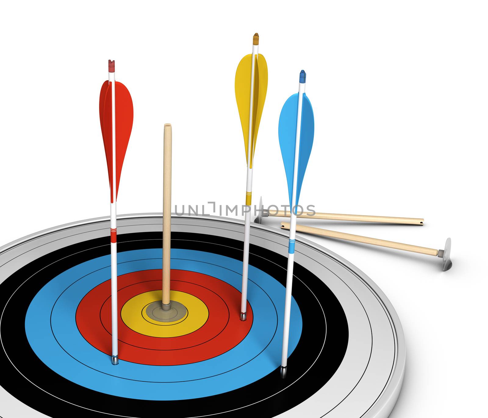 Conceptual image of an outsider, with one basic wooden arrow hitting the center of a target.