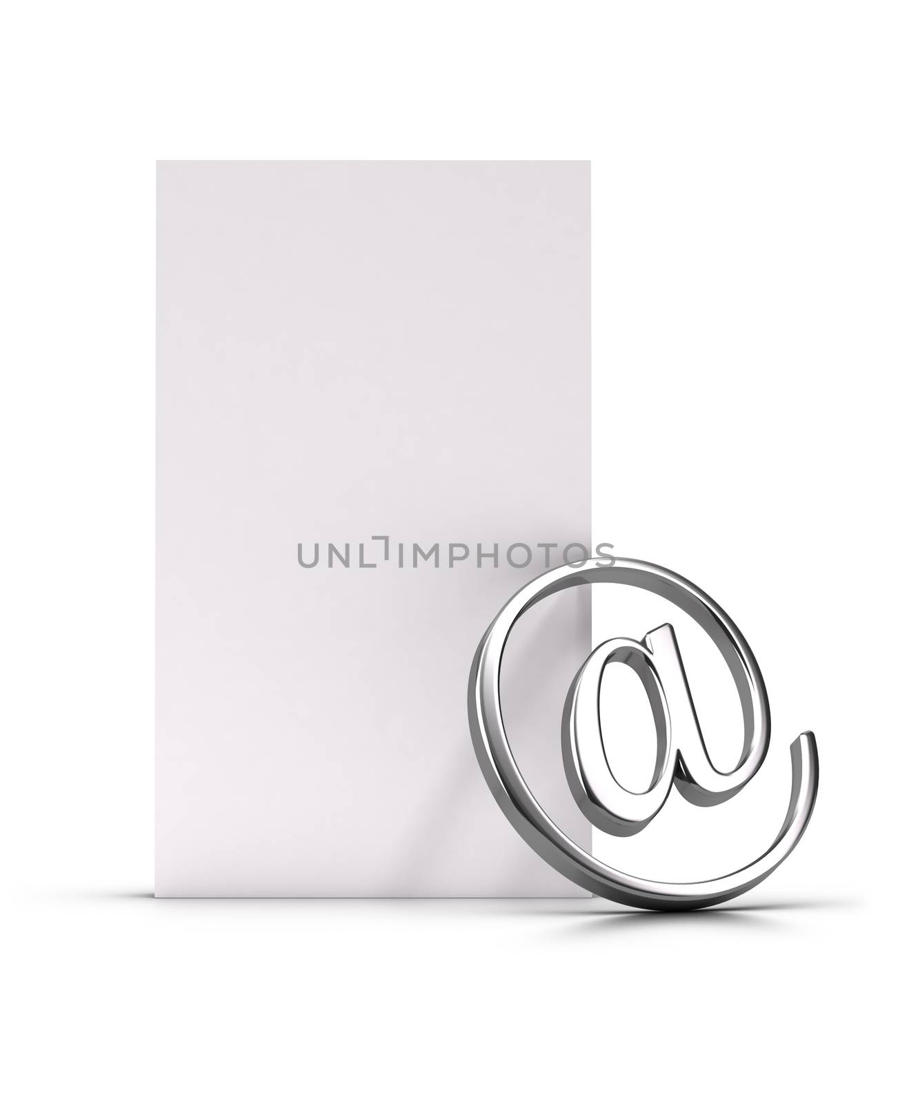 Email symbol over a vertical blank page, 3d illustration suitable for contact address or newsletter concept.