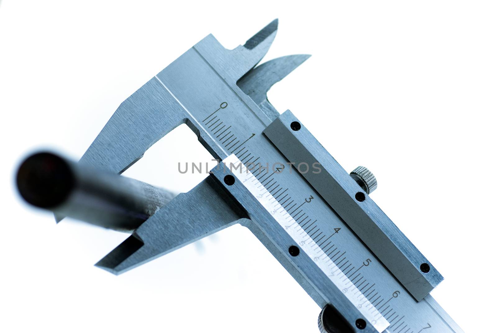 vernier caliper for external dimensional measurement over white background