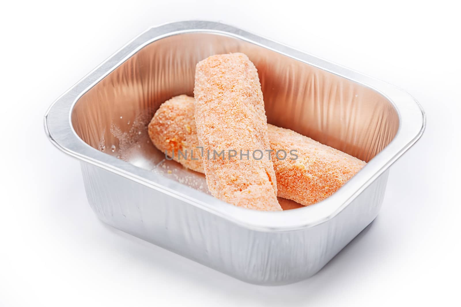 Portion of food in the container isolated on white
