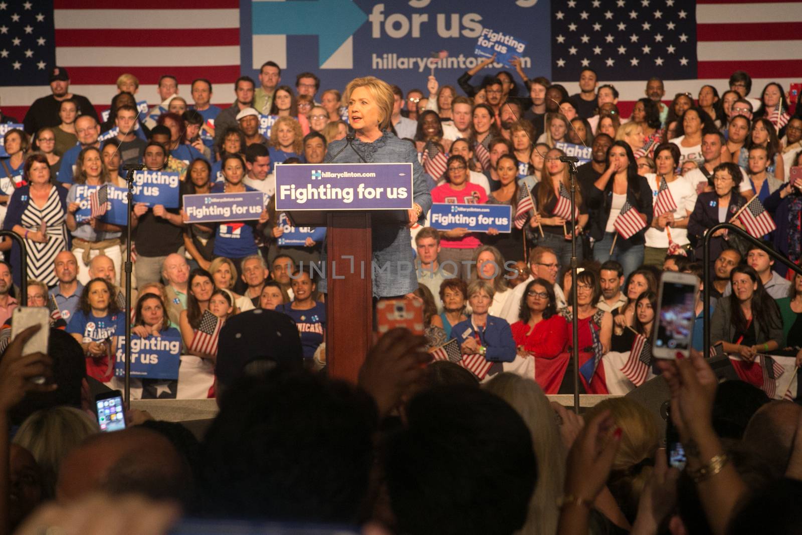 UNITED STATES, West Palm Beach: Democratic presidential candidate former Secretary of State Hillary Clinton speaks during her primary night gathering on March 15, 2016 in West Palm Beach, Florida. Hillary Clinton defeated rival U.S. Sen. Bernie Sanders in the Florida, Ohio and North Carolina primaries.