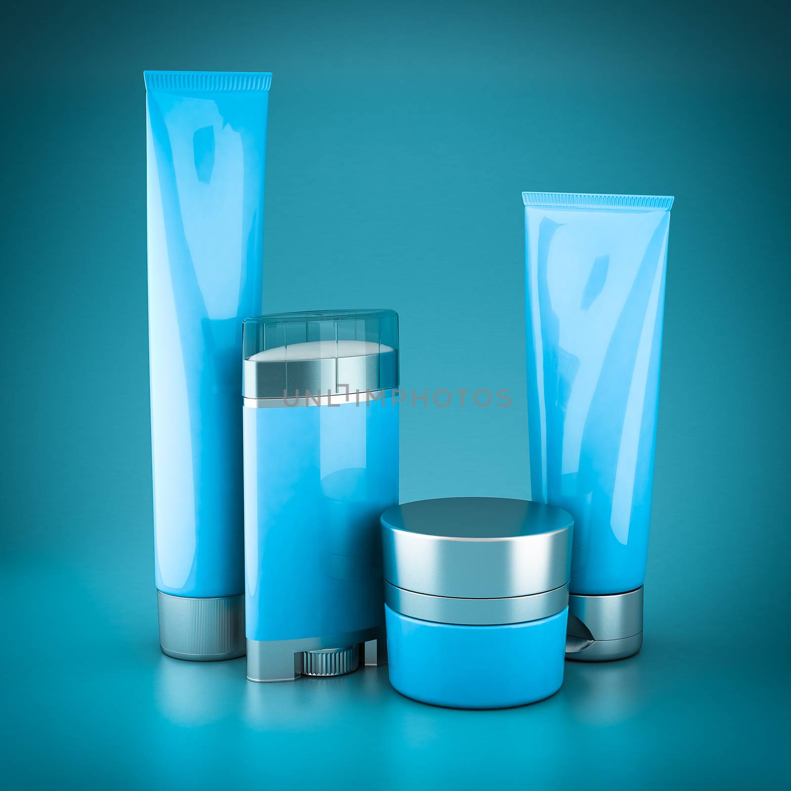 Set of cosmetics on a blue background