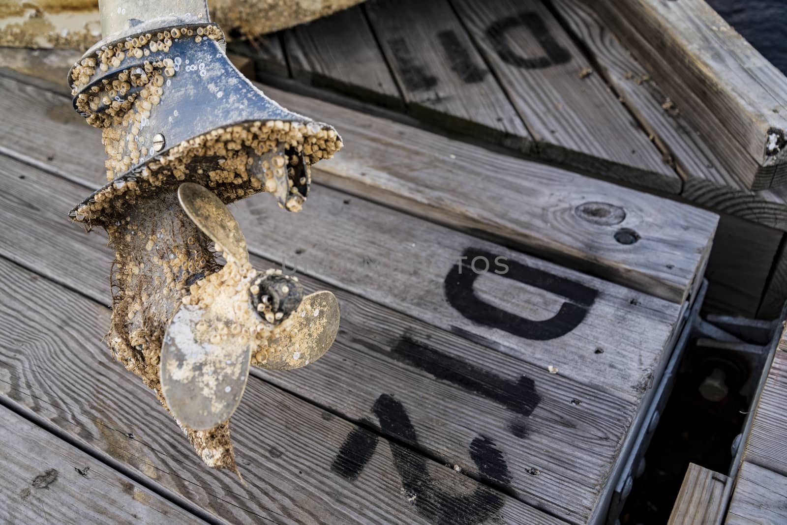 rusty and dirty ocean boat propeller helix