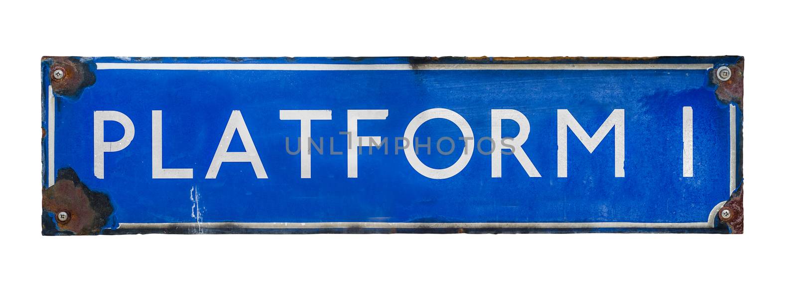 An Isolated Blue Vintage Railway Station Sign