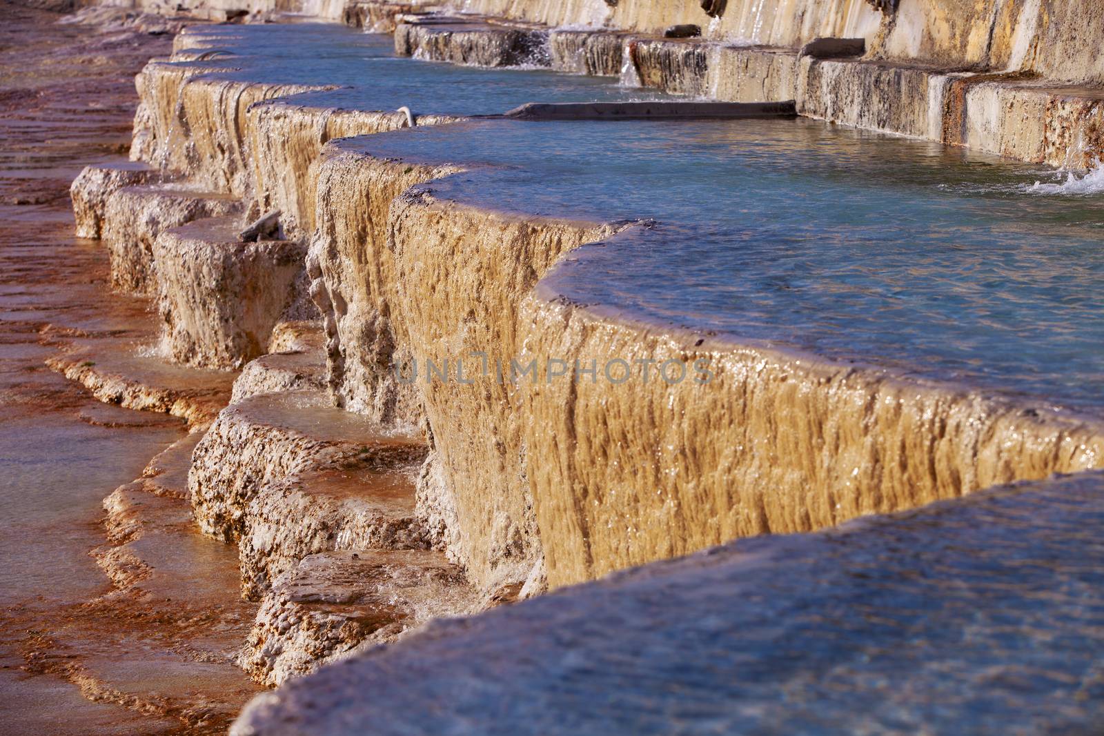 Terraced travertine mineral pools at Pamukkale in Turkey