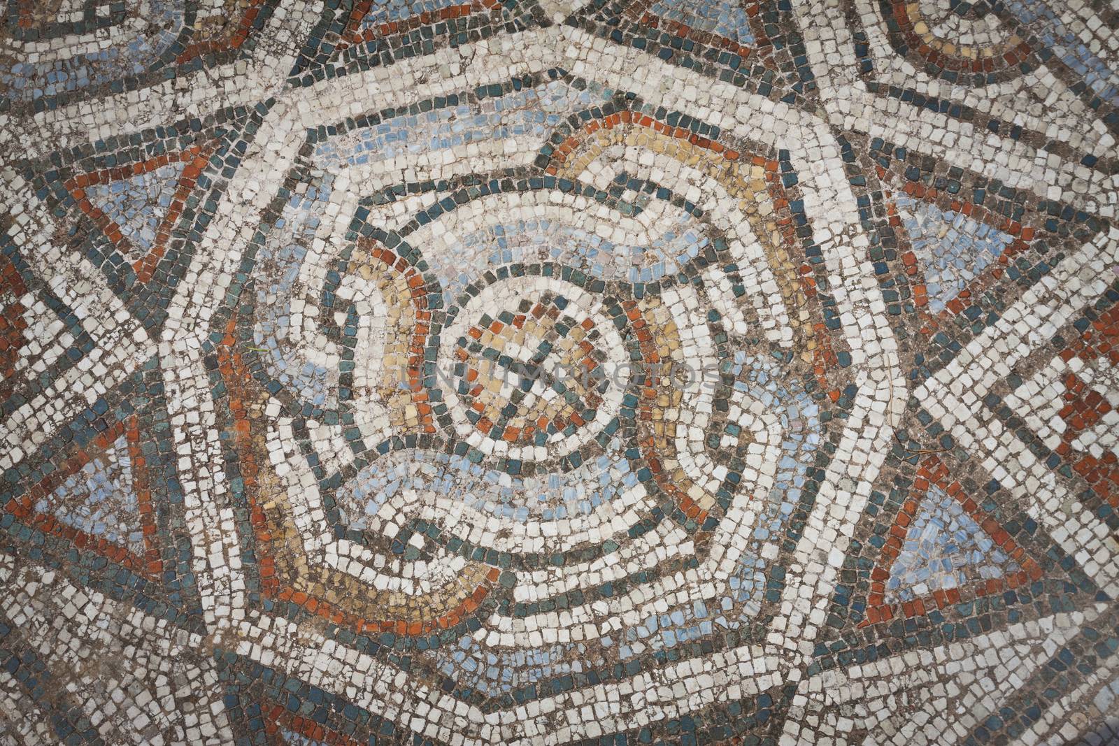 Mosaic pattern from floor near gymnasium at Sardis in Turkey