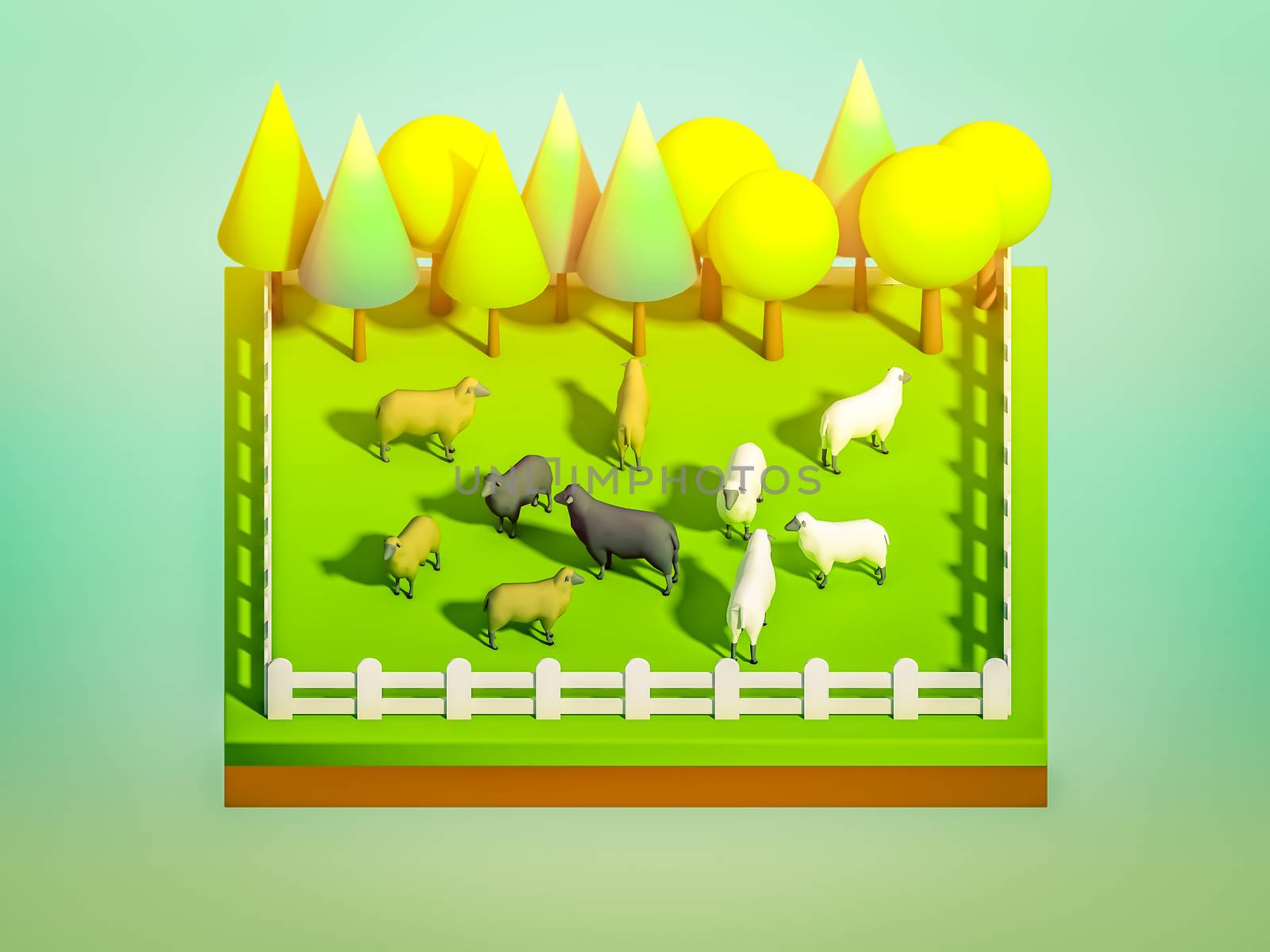 animals in the landscape, isometric view,  isometric background