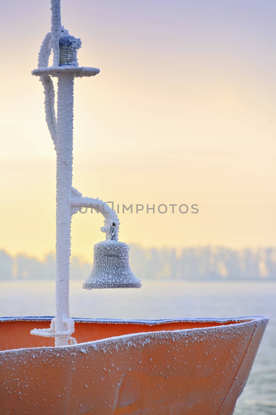 frozen ship bell in winter time