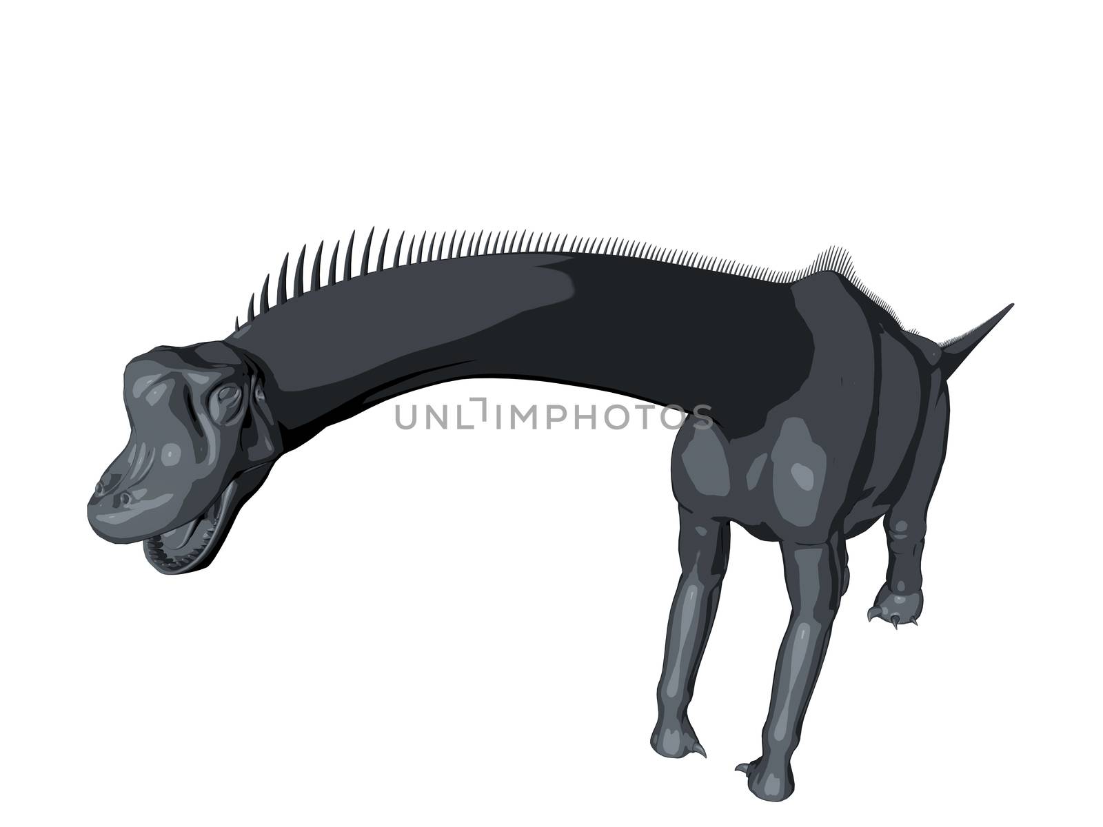 3d sketch render of a  dinosaur, which lived during the Cretaceous period, isolated on white.