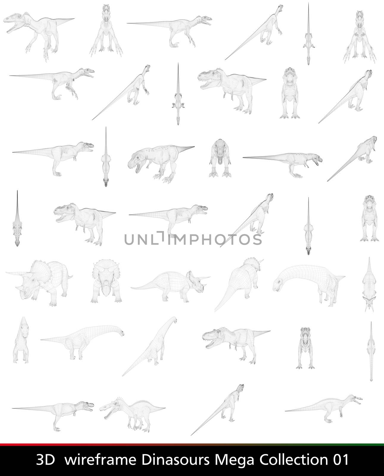 3d wireframe dinasour collection by fares139