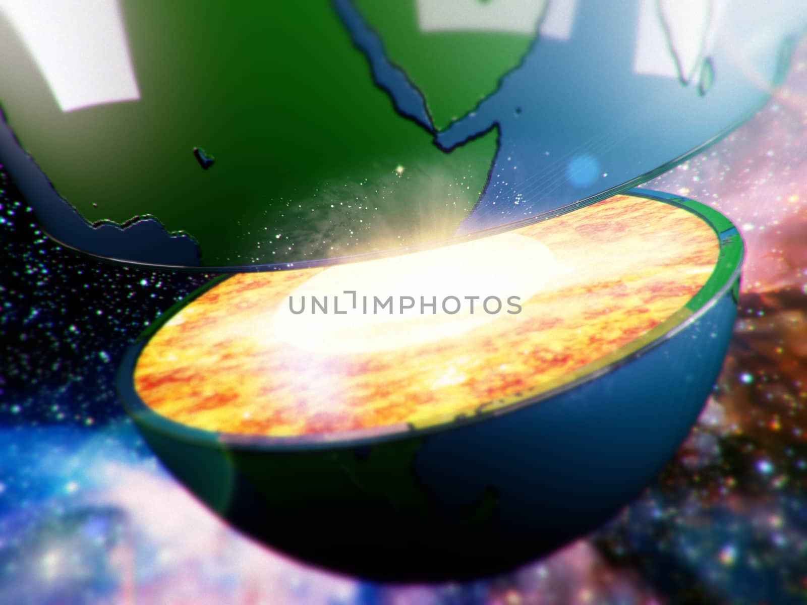 illustration of a sliced earth and an explosion in the middle 3d effect