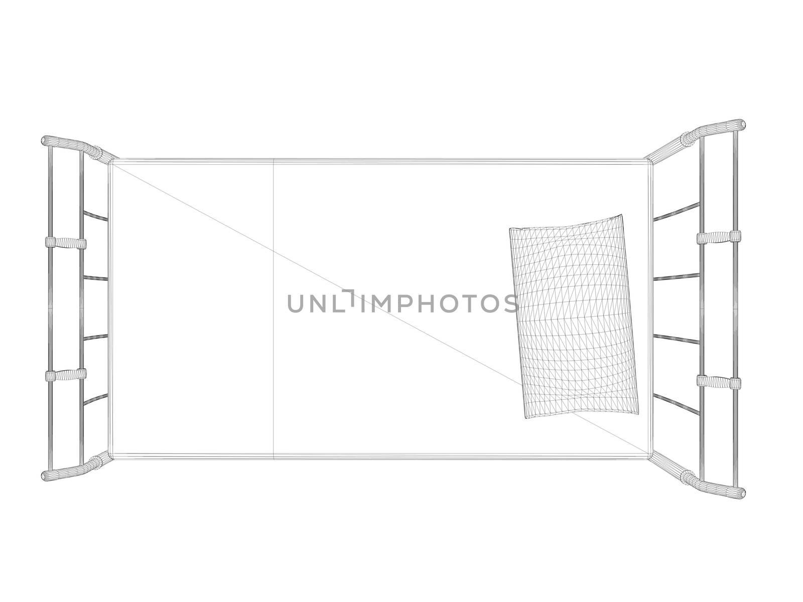 3d wireframe bed drawing illustration isolated on white background