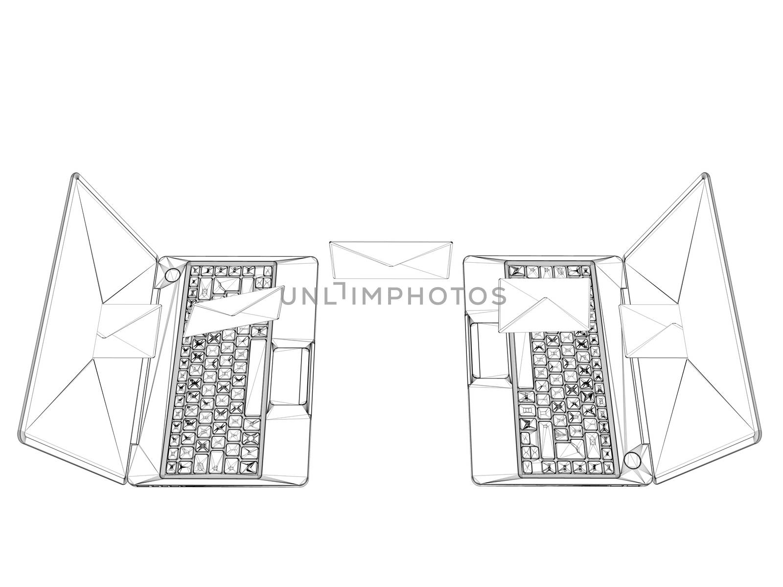 laptop wireframe illustration isolated on white background